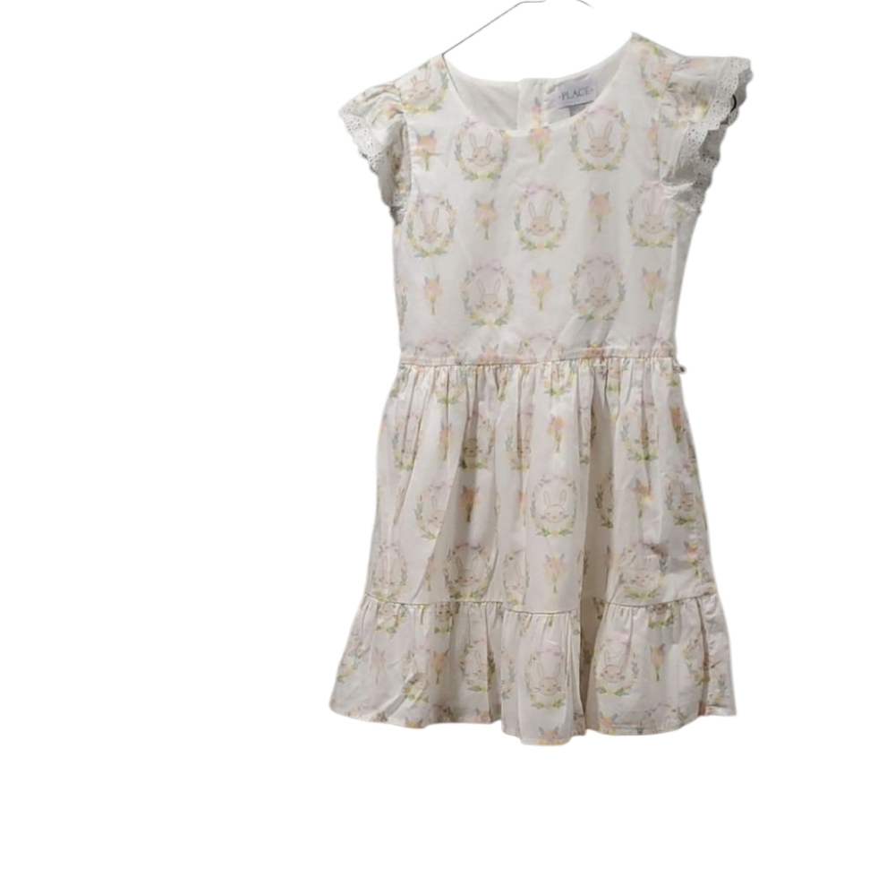 Place Girls Fit and Flare Bunny Casual Easter Dress with Flutter Sleeves Size 10